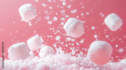 Sugar Cubes in Mid-Air on Pink Background