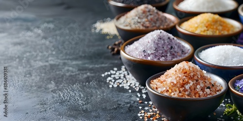 Exploring Different Gourmet Salts Hawaiian Lava, Indus, and Fleur de Sel. Concept Gourmet Salts, Hawaiian Lava, Indus, Fleur de Sel, Culinary Exploration photo