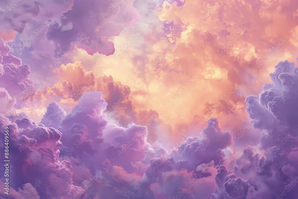 Lavender and peach clouds fill the sky in a captivating display of colors, Dreamy clouds of lavender and peach Lavender and peach clouds fill the sky in a captivating display of colors, Dreamy clouds of lavender and peach
