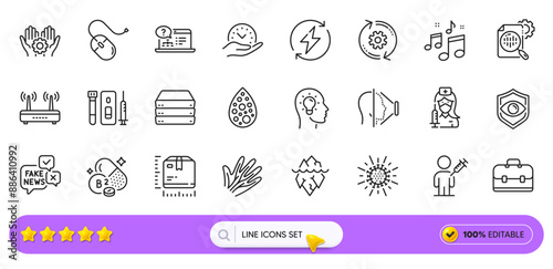 Seo stats, Computer mouse and Servers line icons for web app. Pack of Blood and saliva test, Iceberg, Package size pictogram icons. Coronavirus, Vaccination, Veins signs. Search bar. Vector