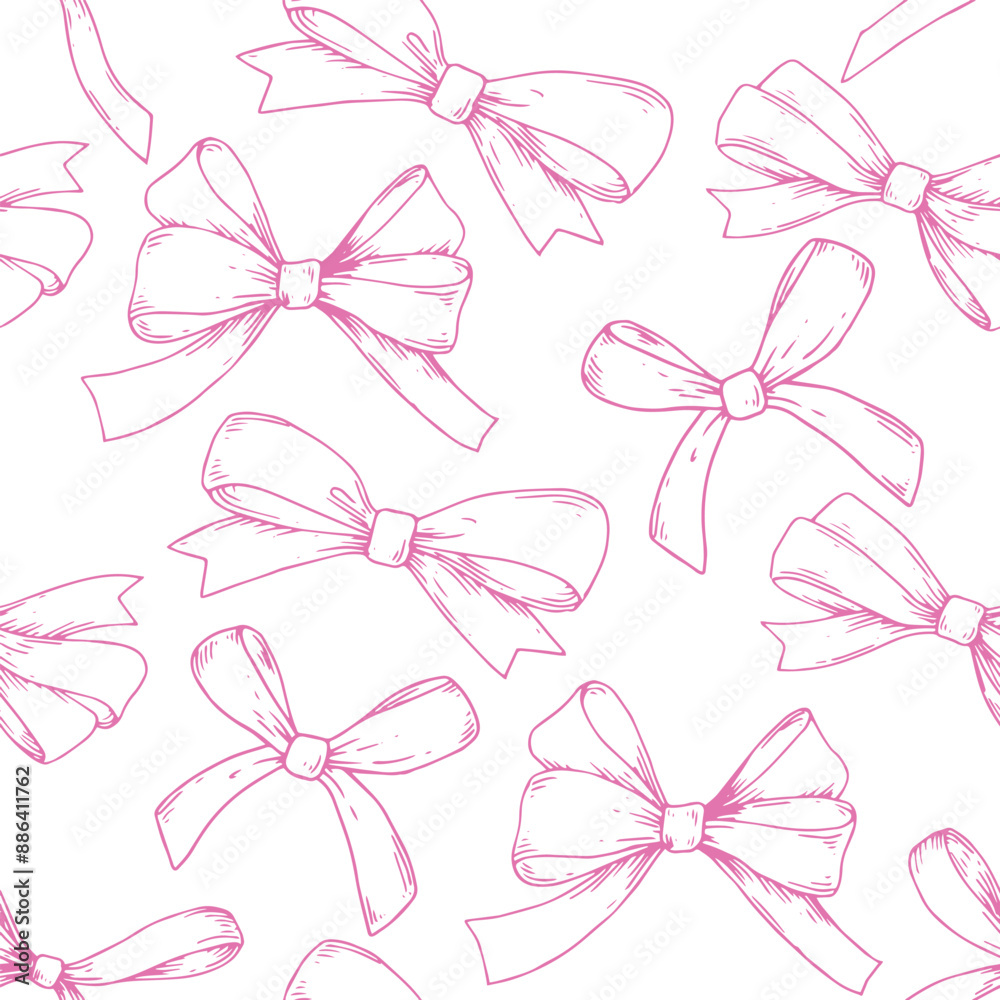 seamless pattern in sketch style. illustration of pink bows, silk ribbon. symbol of the fight against breast cancer, femininity seamless pattern in sketch style. illustration of pink bows, silk ribbon. symbol of the fight against breast cancer, femininity