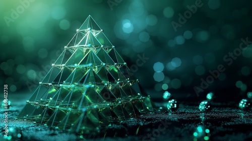 An illustration of a pyramid made up of interconnected network nodes, symbolizing structured management and the pinnacle of business success.
