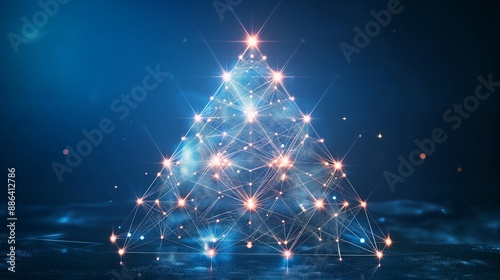 An illustration of a pyramid made up of interconnected network nodes, symbolizing structured management and the pinnacle of business success.