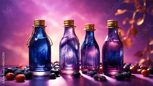 Blueberry Juice Bottles Set Isolated AI Background