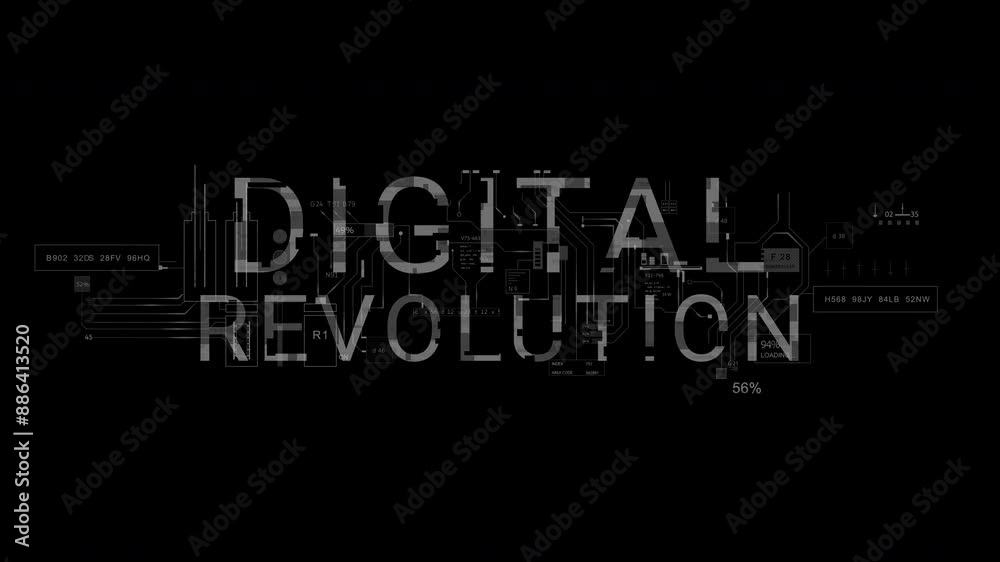 Digital Revolution word style of computer HUD scifi Data Information internet hackers attack 2D graphic animation Digital Revolution word style of computer HUD scifi Data Information internet hackers attack 2D graphic animation