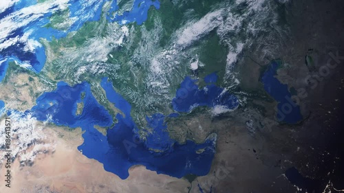 Zooming in on Plovdiv, Bulgaria frome space. Realistic 3D Animation.