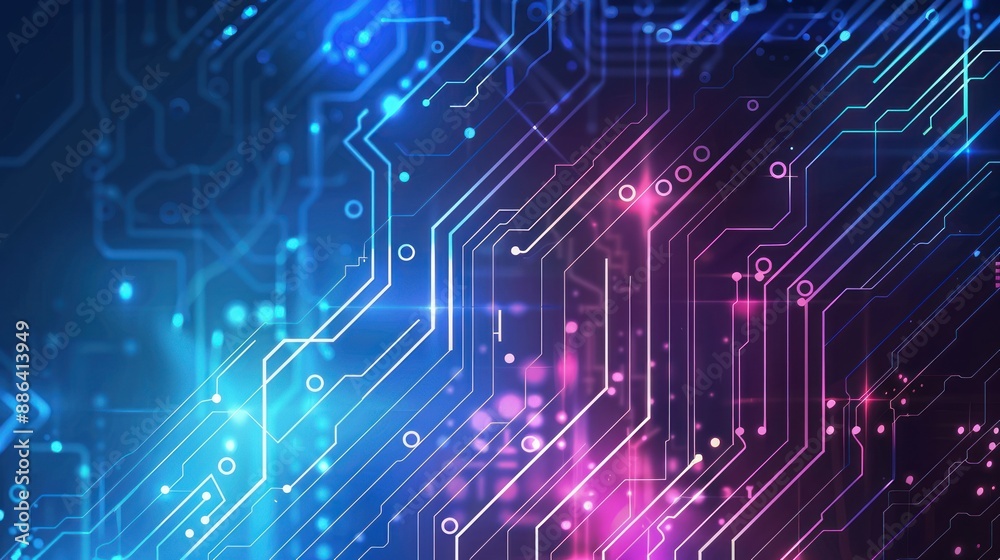 Abstract digital circuit board glowing in blue and pink Abstract digital circuit board glowing in blue and pink