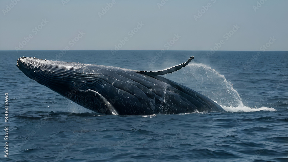 Fototapeta premium The blue whale on the surface of Sea, biggest sea animal