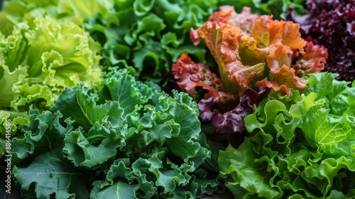 seasonal greens variety, a vibrant mix of greens like kale, arugula, and lettuce showcases the seasons bounty emphasizes the importance of adding greens to our diet photo