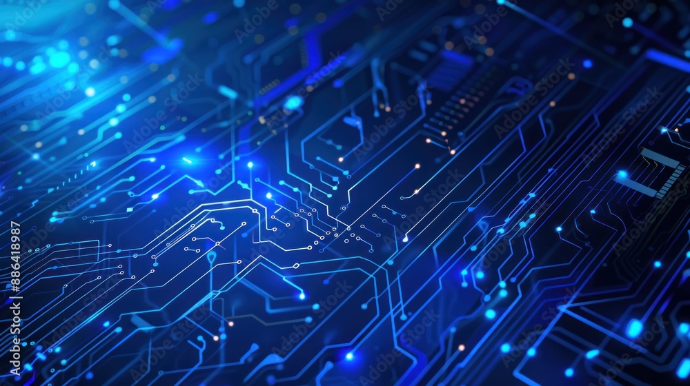 Obraz premium Technology circuit board with glowing blue elements