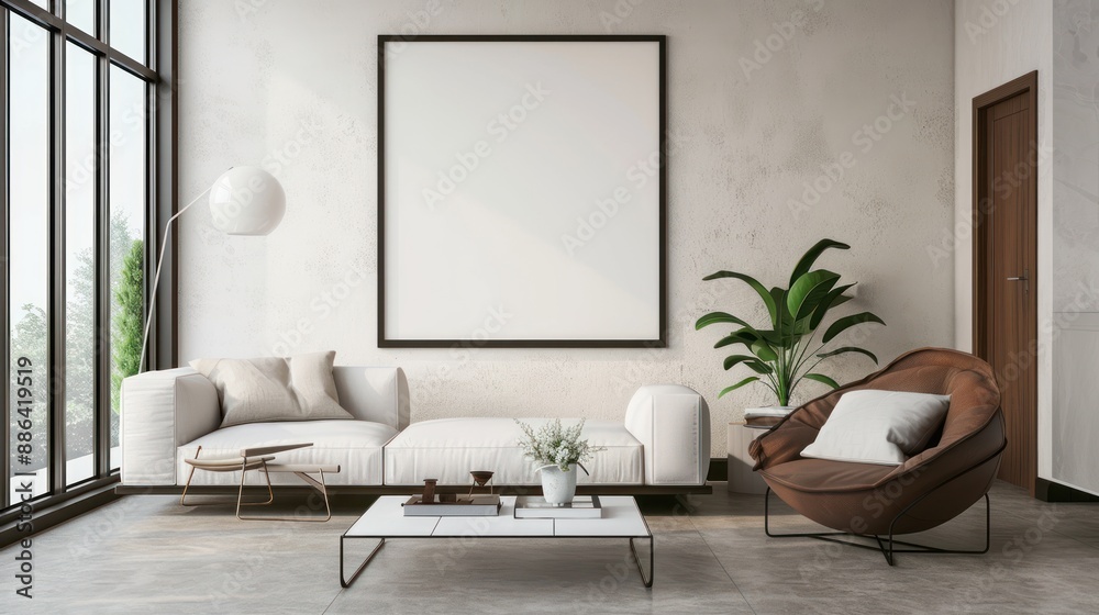 Modern minimalist living room with stylish furniture