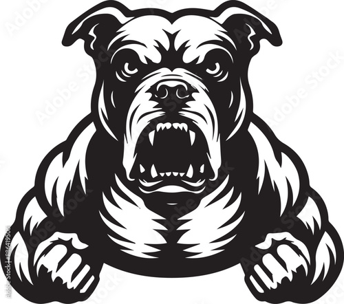 Angry Pitbull Vector Illustration Silhouette. Vector logo of a mad dog