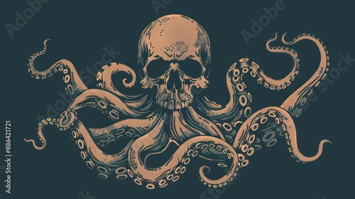 illustration octopus with human skull head photo