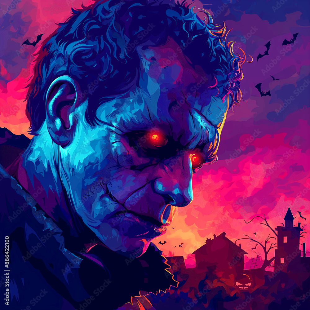 Franken monster in halloween on colorful art Franken monster in halloween on colorful art