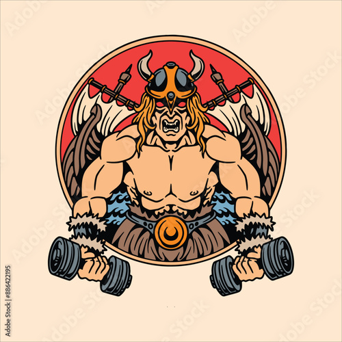 viking gym illustration vector design