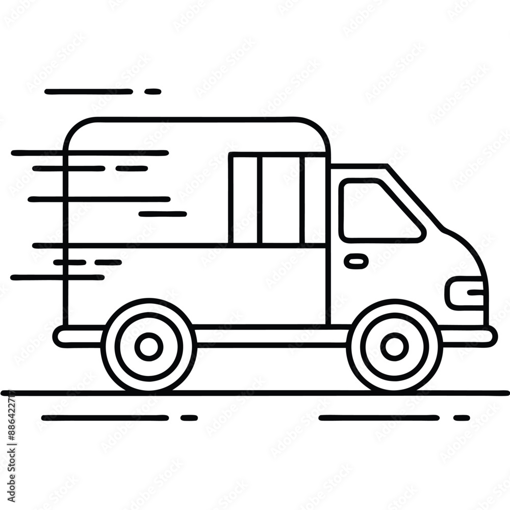 Fast Delivery courier service concept icon silhouette black and white on White background Fast Delivery courier service concept icon silhouette black and white on White background