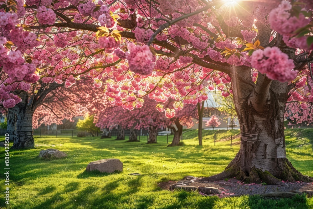 Cherry Blossom Tree in Full Bloom Under a Sunny Sky Cherry Blossom Tree in Full Bloom Under a Sunny Sky