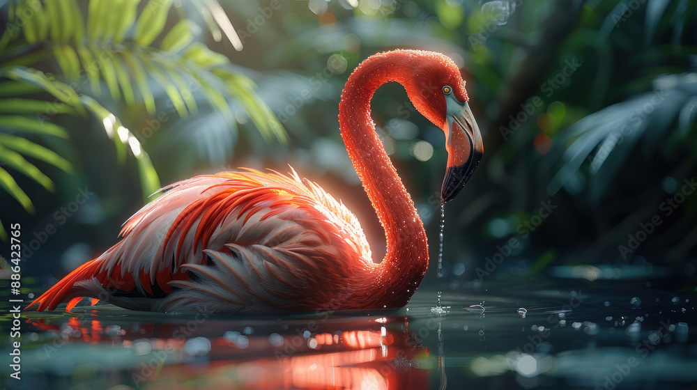 Fototapeta premium red flamingo in the water