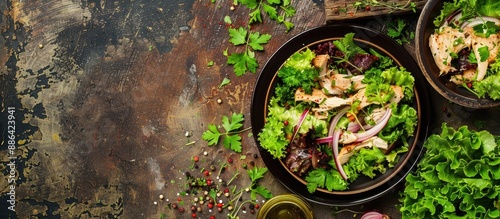 Healthy green salad with ch...