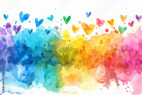 abstract rainbow watercolor background with hearts