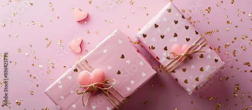 Top view of two pink gift b...