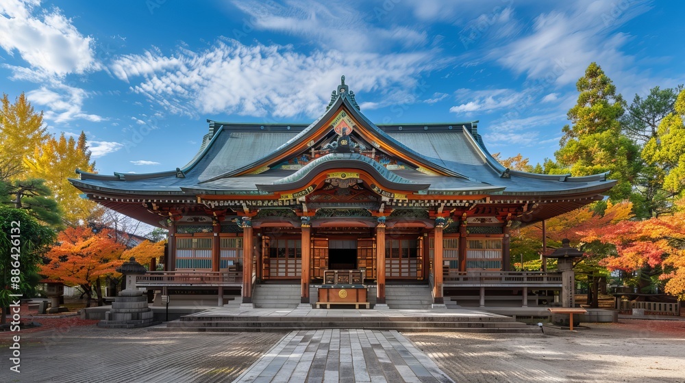 Fototapeta premium Chiba, Japan - November 3, 2019: The ancient building of Naritasan Shinshoji Temple, situated in central Narita, Chiba, Japan.