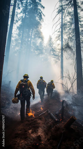 Firefighters Helping Out with Nature Wildfire Emergency