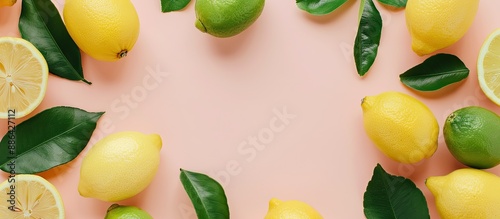 Overhead flat lay of fresh lemons and limes with copy space image © vxnaghiyev