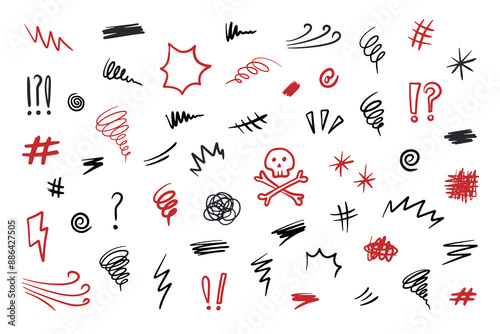 Hand drawn swearing icons in cartoon sketch stile. Simple doodle elements for concept design