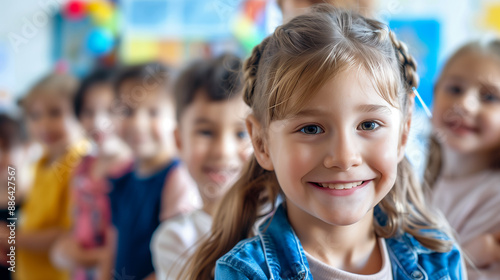 Portrait of a Smiling Girl With Children in the Background