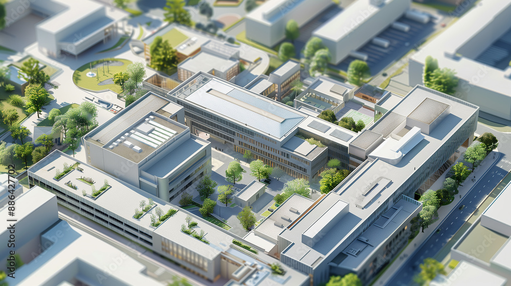 3d Model of a Modern Architectural Complex - Hospital, University, School, Factory, Industrial Institution 3d Model of a Modern Architectural Complex - Hospital, University, School, Factory, Industrial Institution