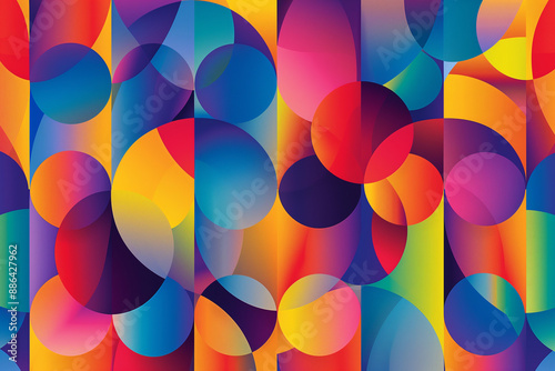 Bold geometric patterns in a rainbow gradient