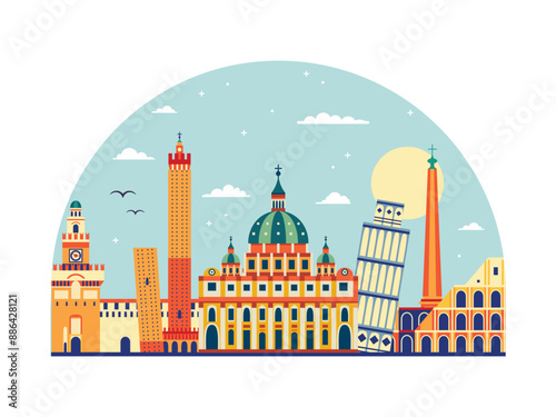 Travel Italy and Vatican Banner with Landmarks