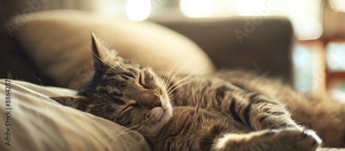 A domestic cat relaxing ind...