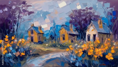 Wallpaper Mural An artistic gentle colorful background with houses painted by a palette knife	 Torontodigital.ca