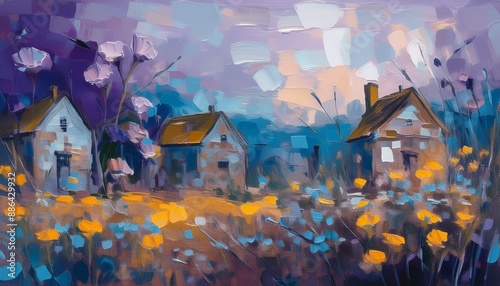 Wallpaper Mural An artistic gentle colorful background with houses painted by a palette knife	 Torontodigital.ca