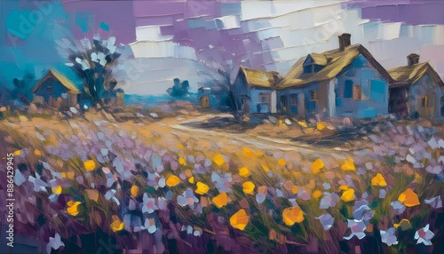 Wallpaper Mural An artistic gentle colorful background with houses painted by a palette knife	 Torontodigital.ca
