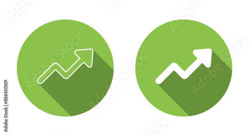 Increase arrow icon with long shadow. Zigzag up arrows concept
