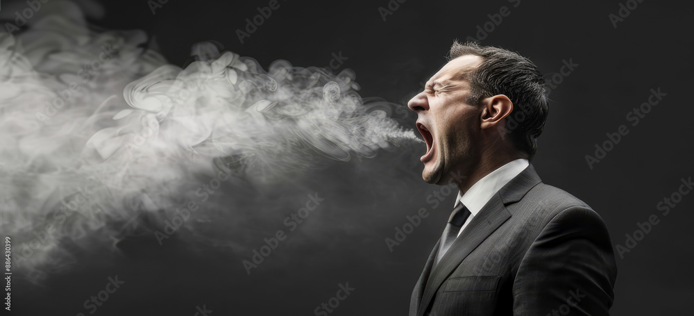 angry man in a suit spitting smoke angry man in a suit spitting smoke