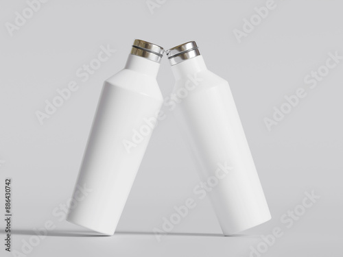 White reusable water bottle realistic texture illustration render on gray background