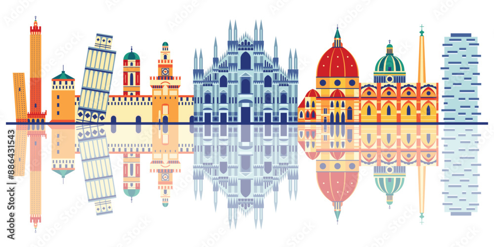 Italy Travel Banner with Architectural Landmarks