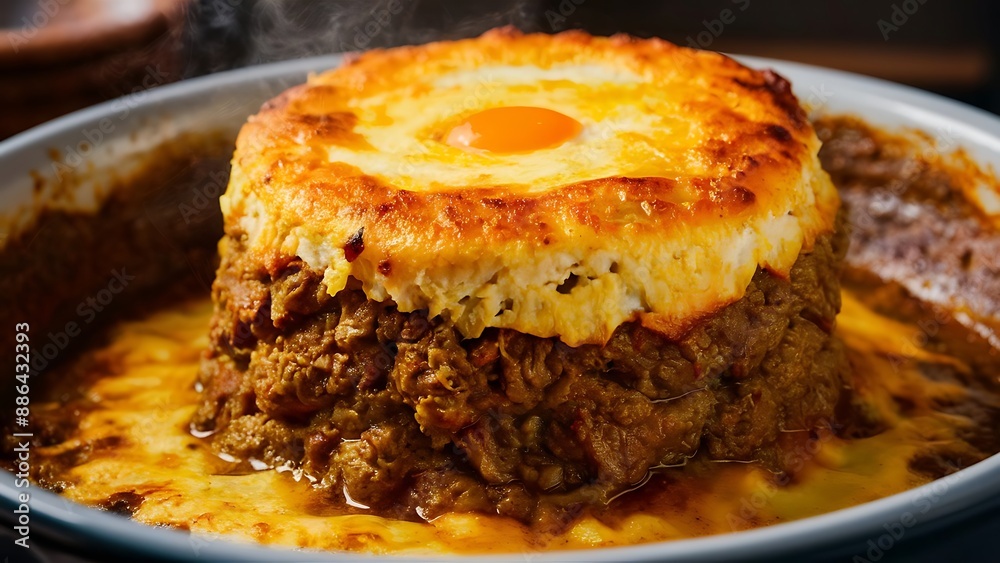 Bobotie - South African curried minced meat baked with egg-based topping Bobotie - South African curried minced meat baked with egg-based topping