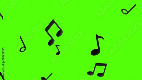 Musical notes flying from center, Musical notes streaming up in melody animation overlay on Alpha Channel Background