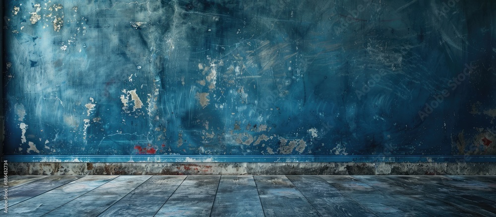Classic and simple blue plaster walls provide a background with ample copy space image Classic and simple blue plaster walls provide a background with ample copy space image