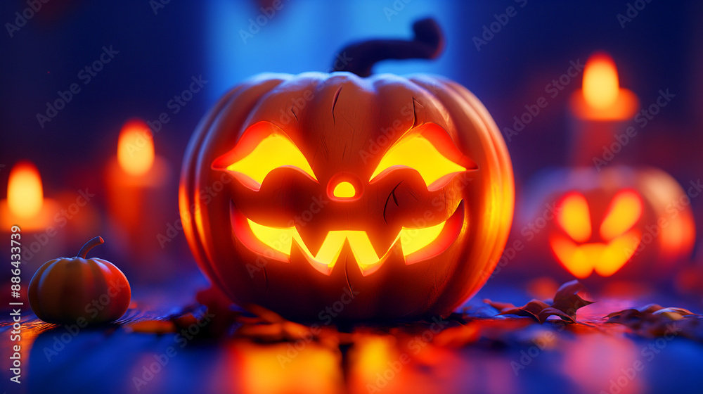 Fototapeta premium Halloween pumpkin smile on a dark background