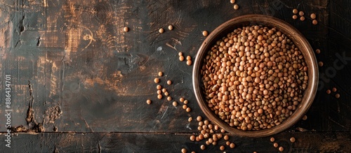 Bowl of uncooked lentils pl...