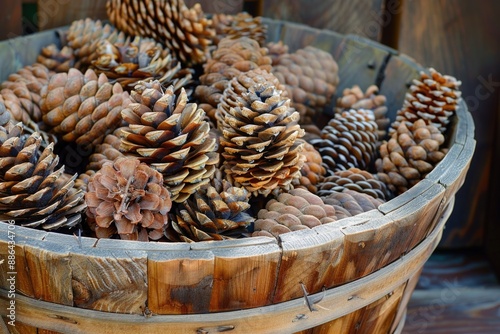 Cones. Pine Cone Texture in Basketful of Pine Cones