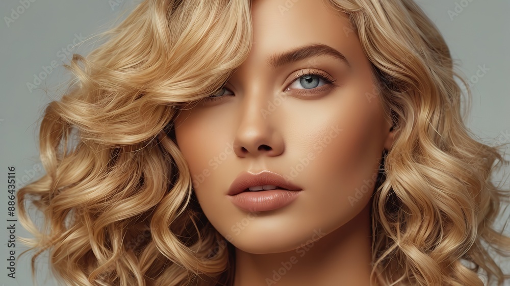Beautiful woman with wavy blonde golden hair style Beautiful woman with wavy blonde golden hair style