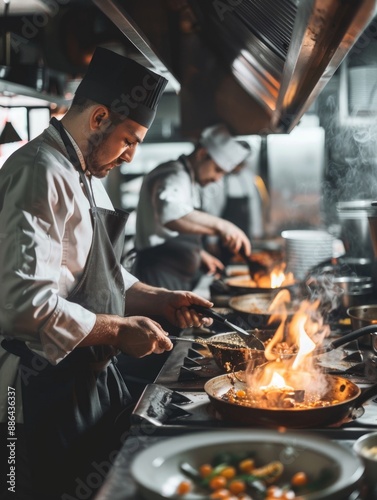 A chef preparing meal in a modern kitchen