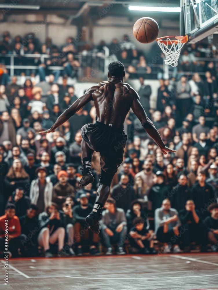 Fototapeta premium A person attempting to dunk a basketball, with focus on the movement and action